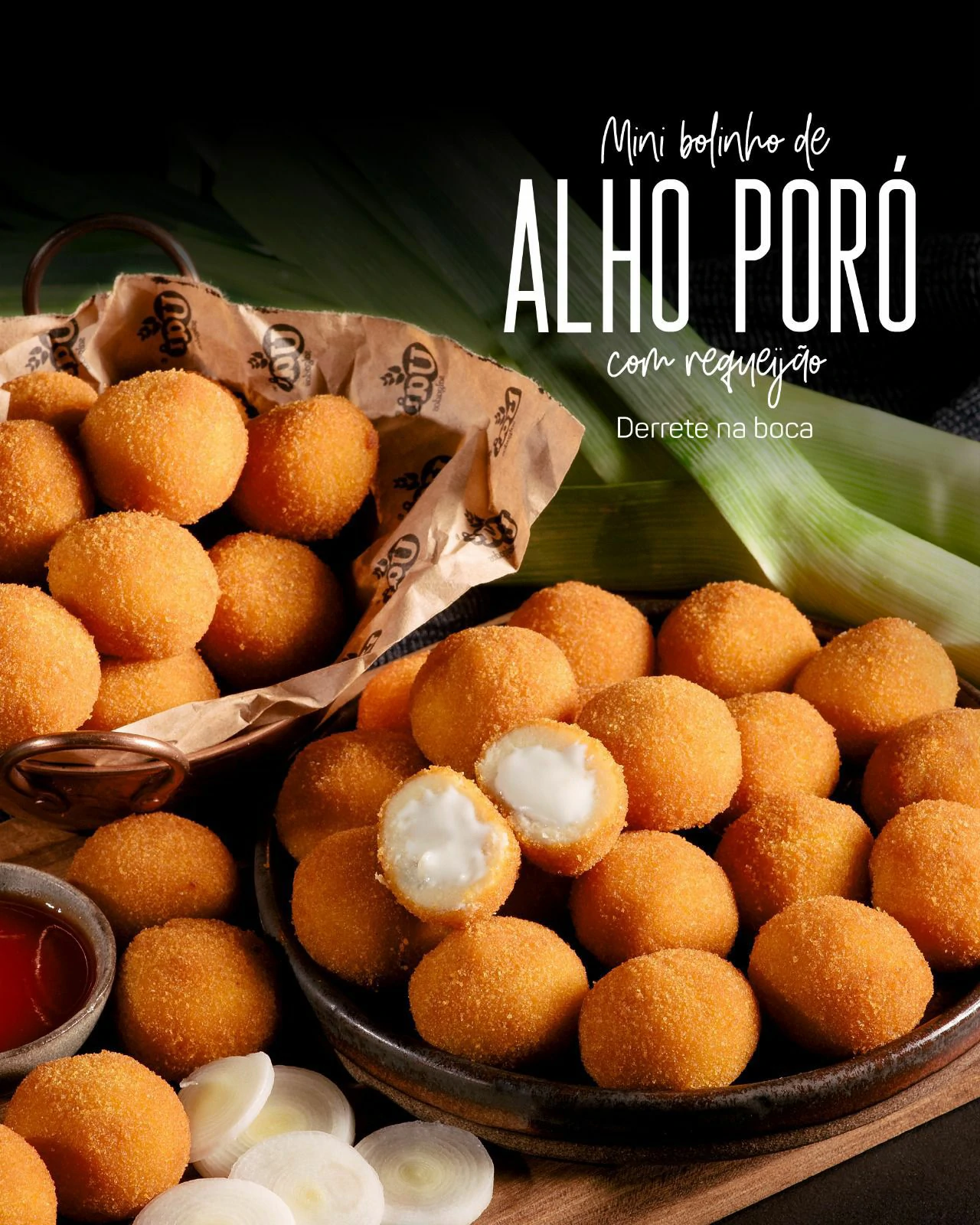 Mini bolinho de alho poró com requeijão